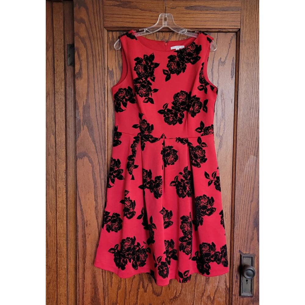 Studio One New York Womens Size 12 Red Black Rose Velvet Cocktail Wedding